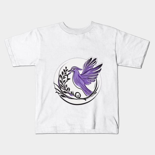 Majestic Purple Hummingbird and Floral Artwork No. 952 Kids T-Shirt by cornelliusy